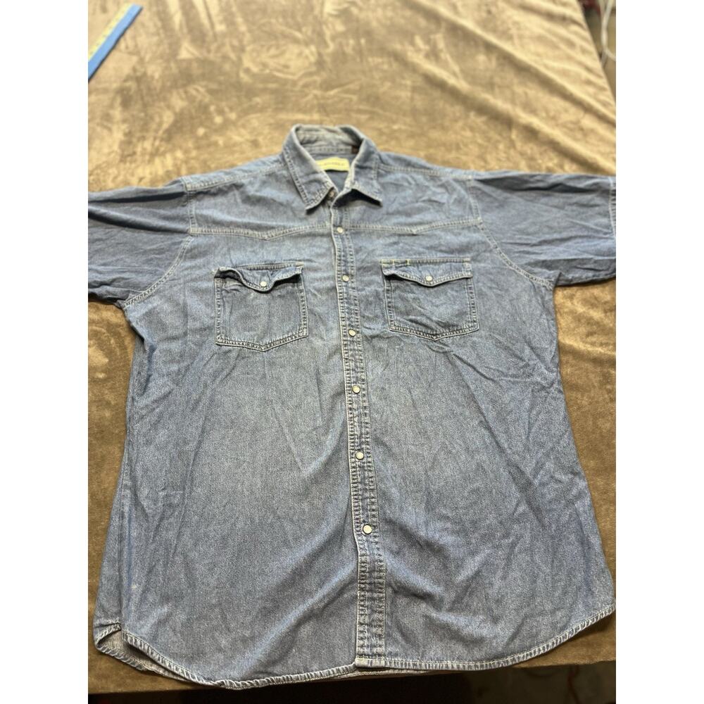 Bit & Bridle Pearl Snap Lg‎ Denim Shirt Short Sleeve Western